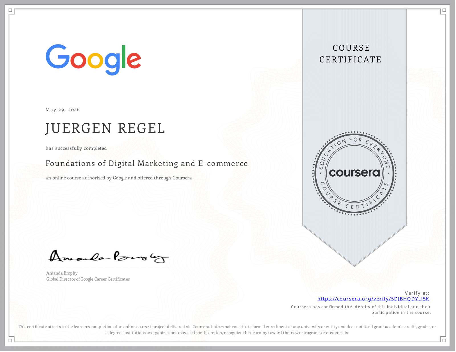Foundations of Digital Marketing and E-commerce — Zertifikat